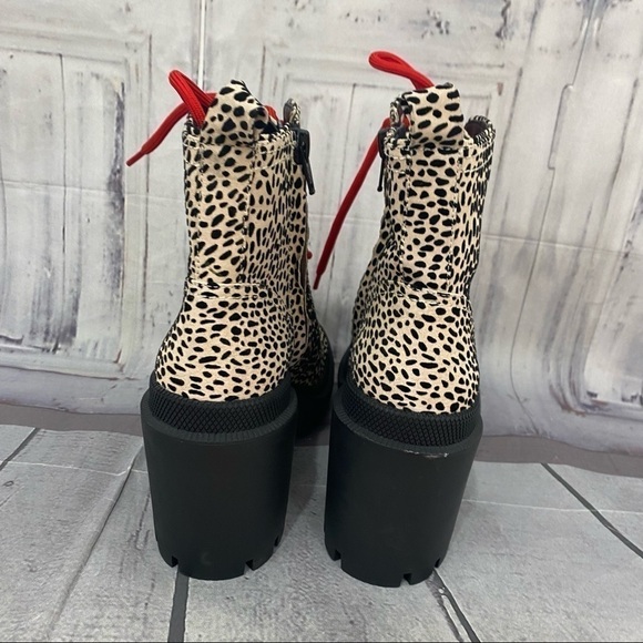 Gianni Binni Tan Red Ryedderr Cheetah Heeled Lug Sole Combat Boots Leather 6M - Picture 11 of 14